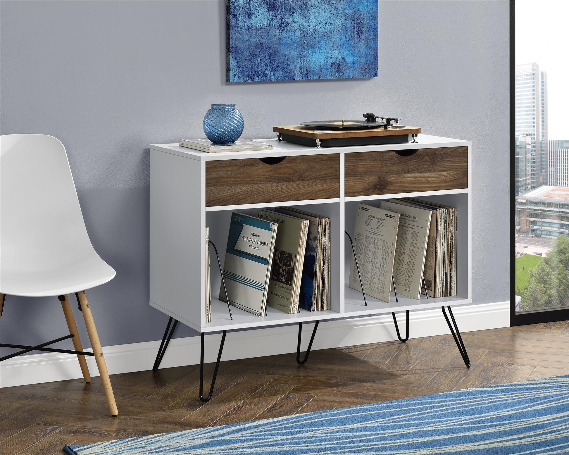 Concord Turntable Stand with Drawers - White