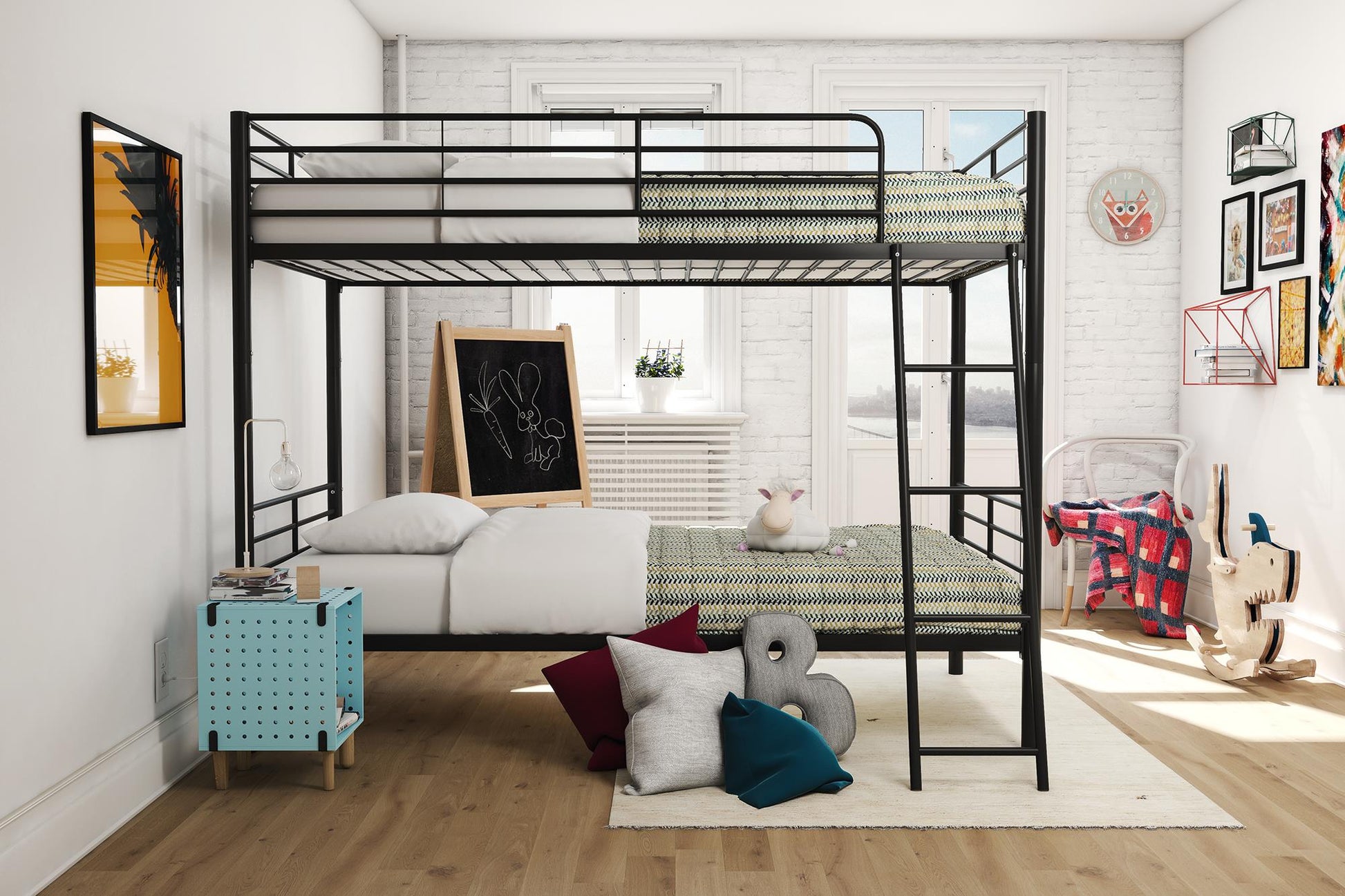 Mainstays Convertible Twin over Twin Metal Bunk Bed, Black - Black - Twin-Over-Twin