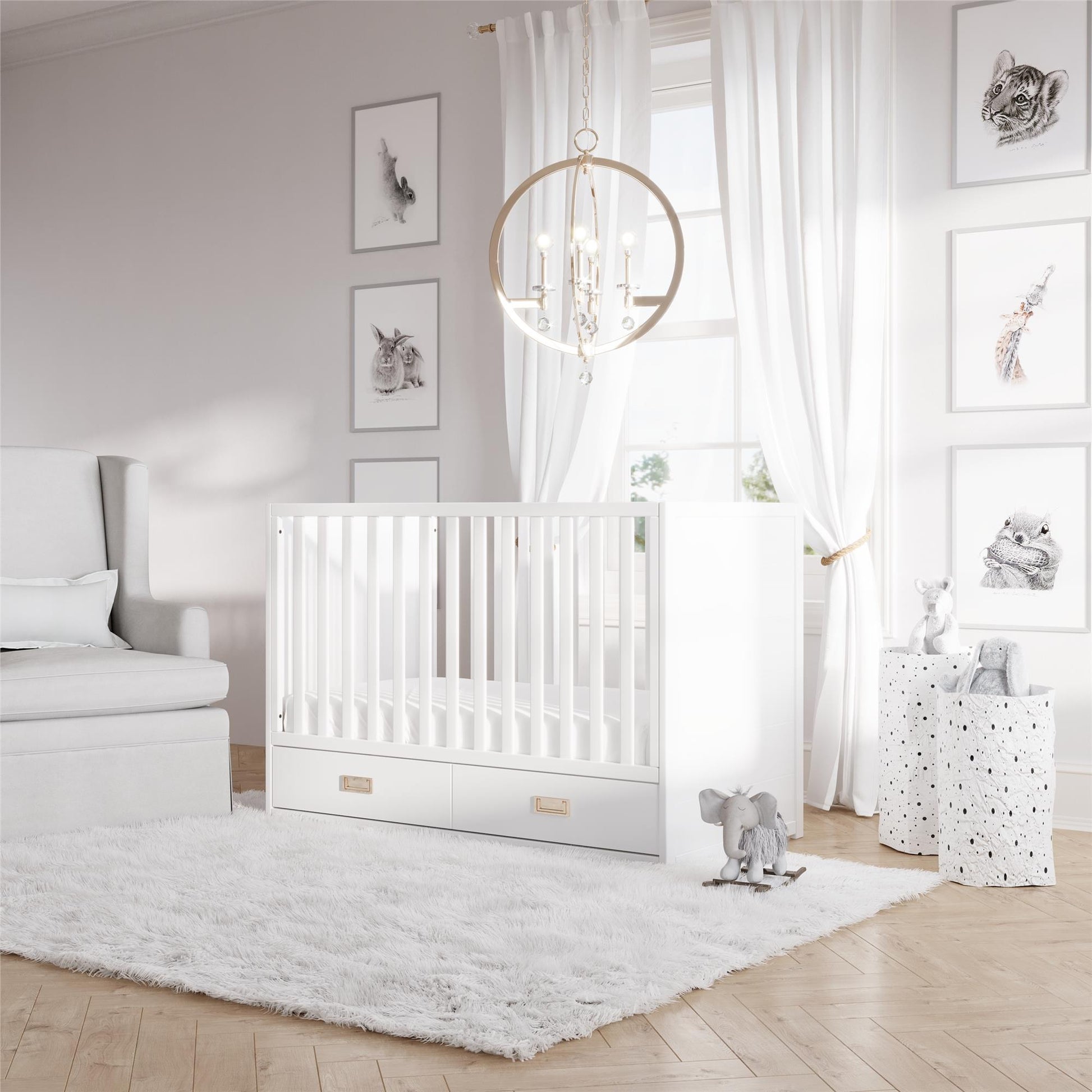 Haven 3 in 1 Convertible Wood Storage Crib - Dove Gray