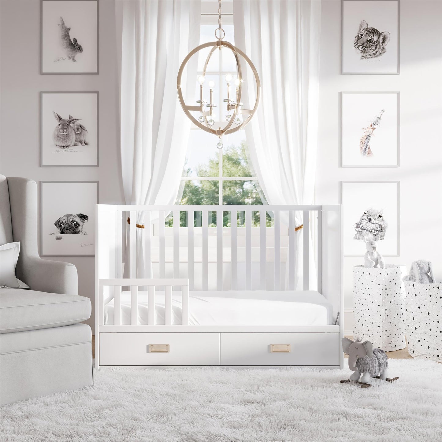 Haven 3 in 1 Convertible Wood Storage Crib - White