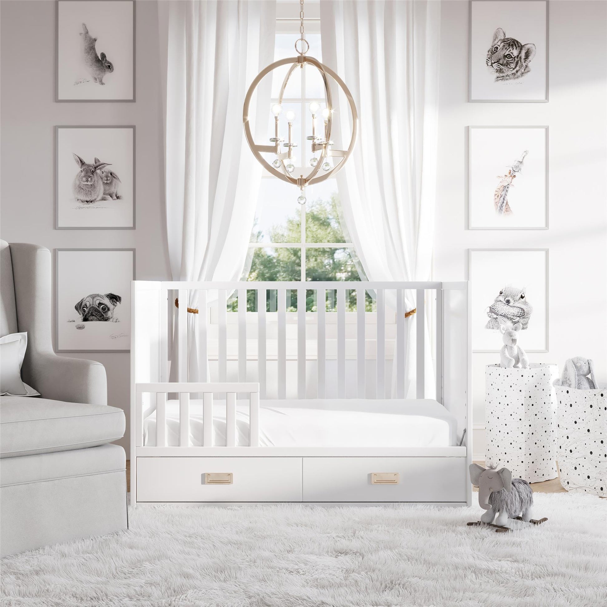 Haven 3 in 1 Convertible Wood Storage Crib - White