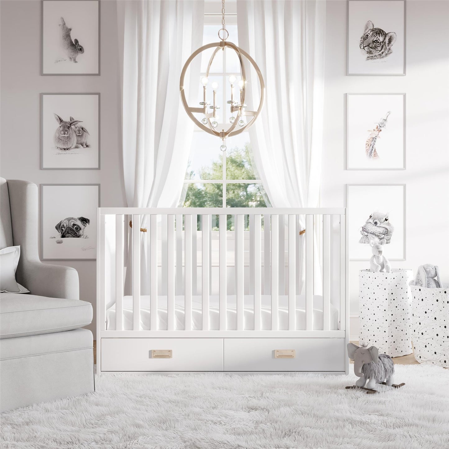 Haven 3 in 1 Convertible Wood Storage Crib - White