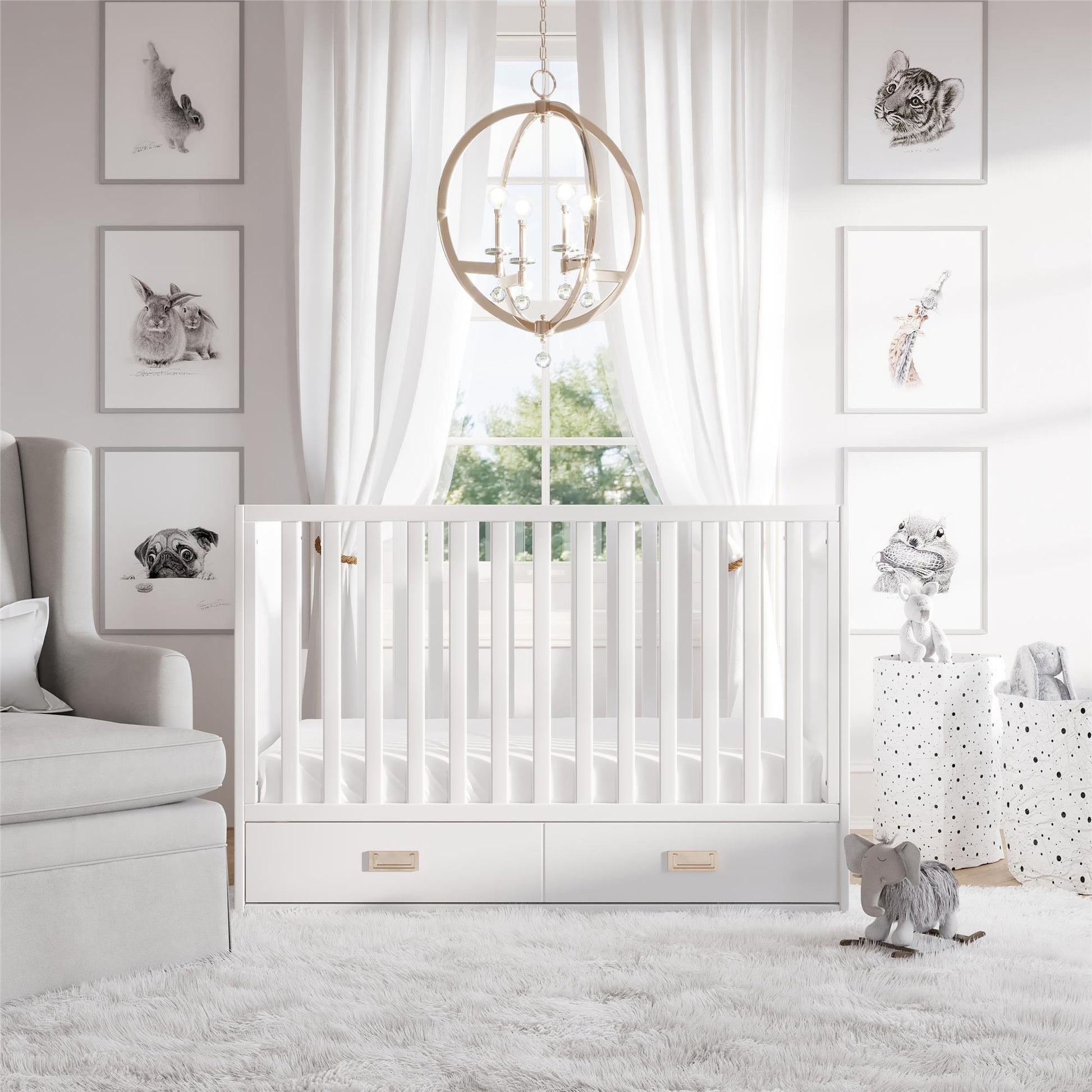 Haven 3 in 1 Convertible Wood Storage Crib - White