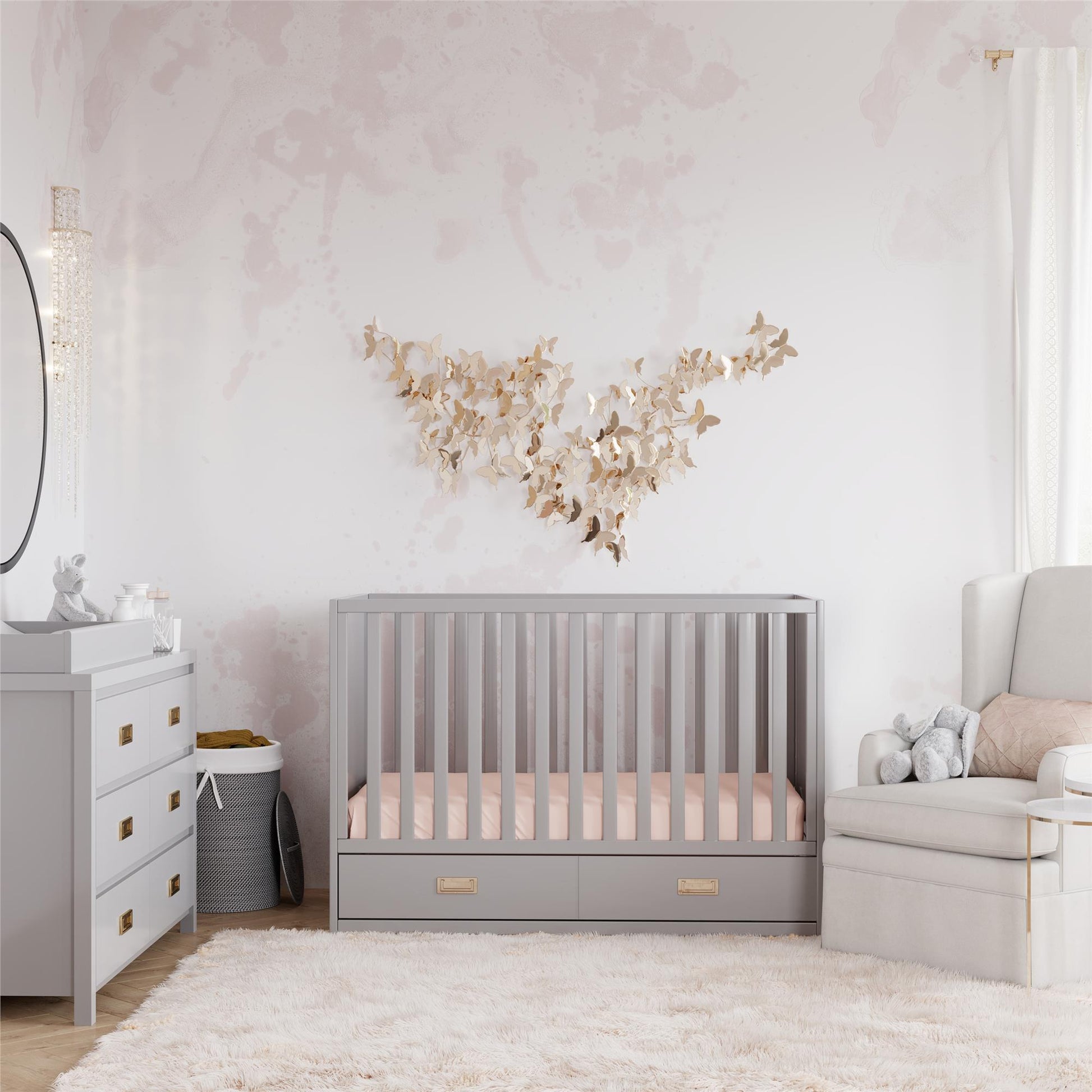 Haven 3 in 1 Convertible Wood Storage Crib - Dove Gray