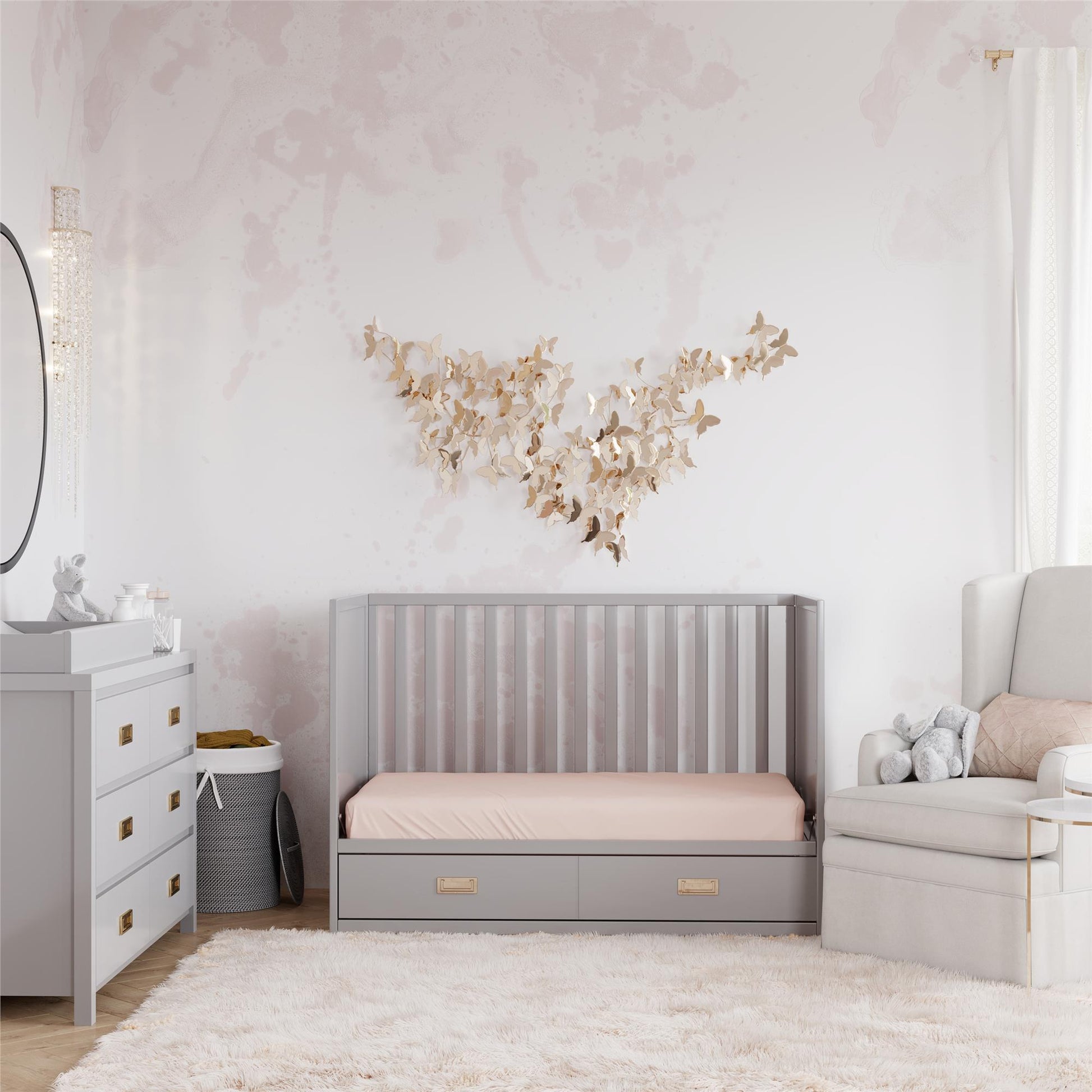 Haven 3 in 1 Convertible Wood Storage Crib - Dove Gray
