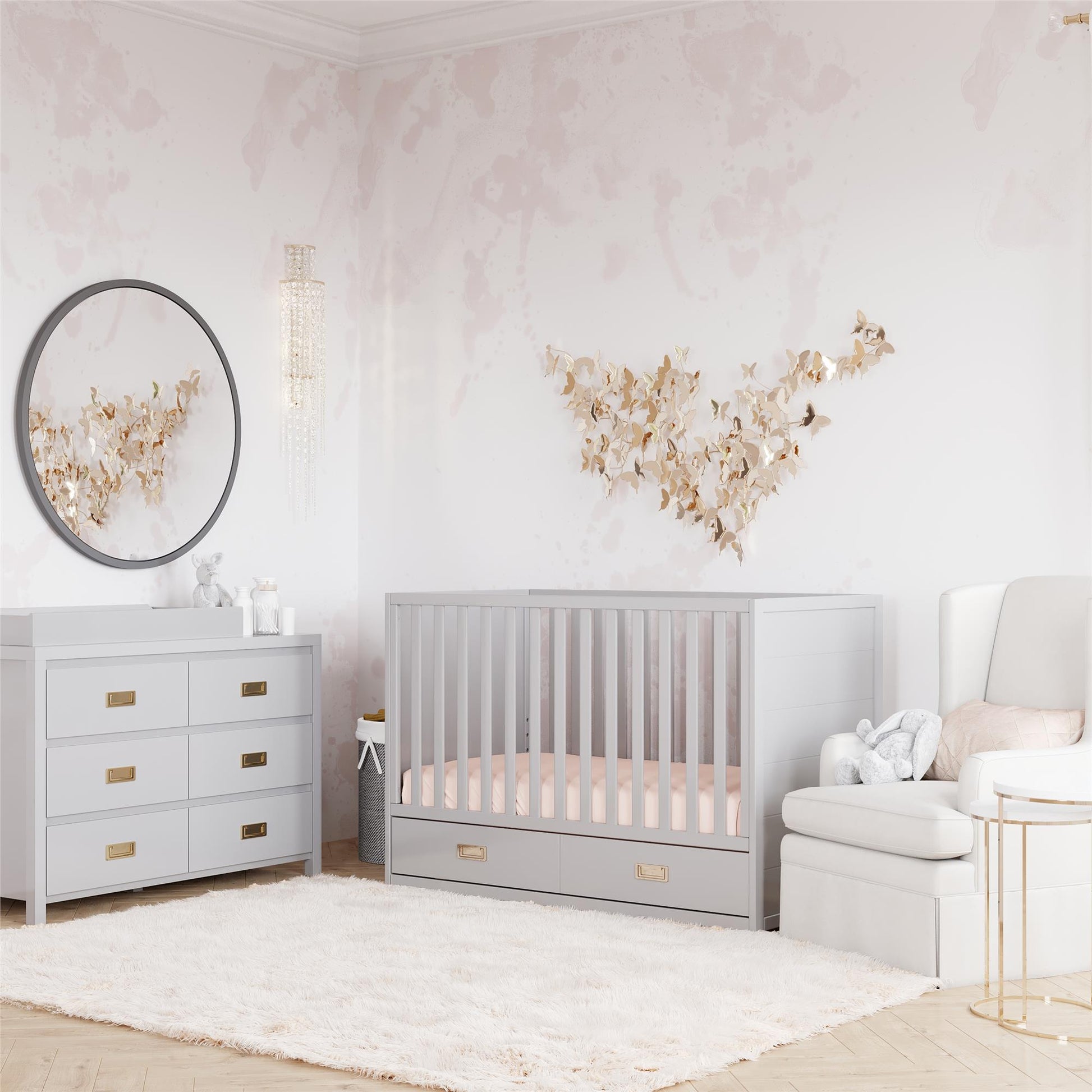 Haven 3 in 1 Convertible Wood Storage Crib - Dove Gray