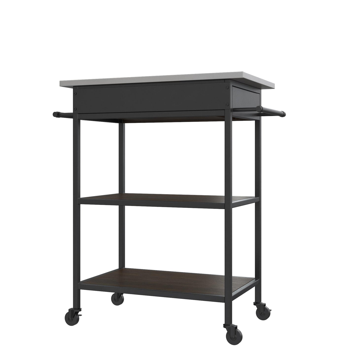 Kane Kitchen Cart with 1 Drawer, 2 Shelves, 2 Towel Bars - Brown