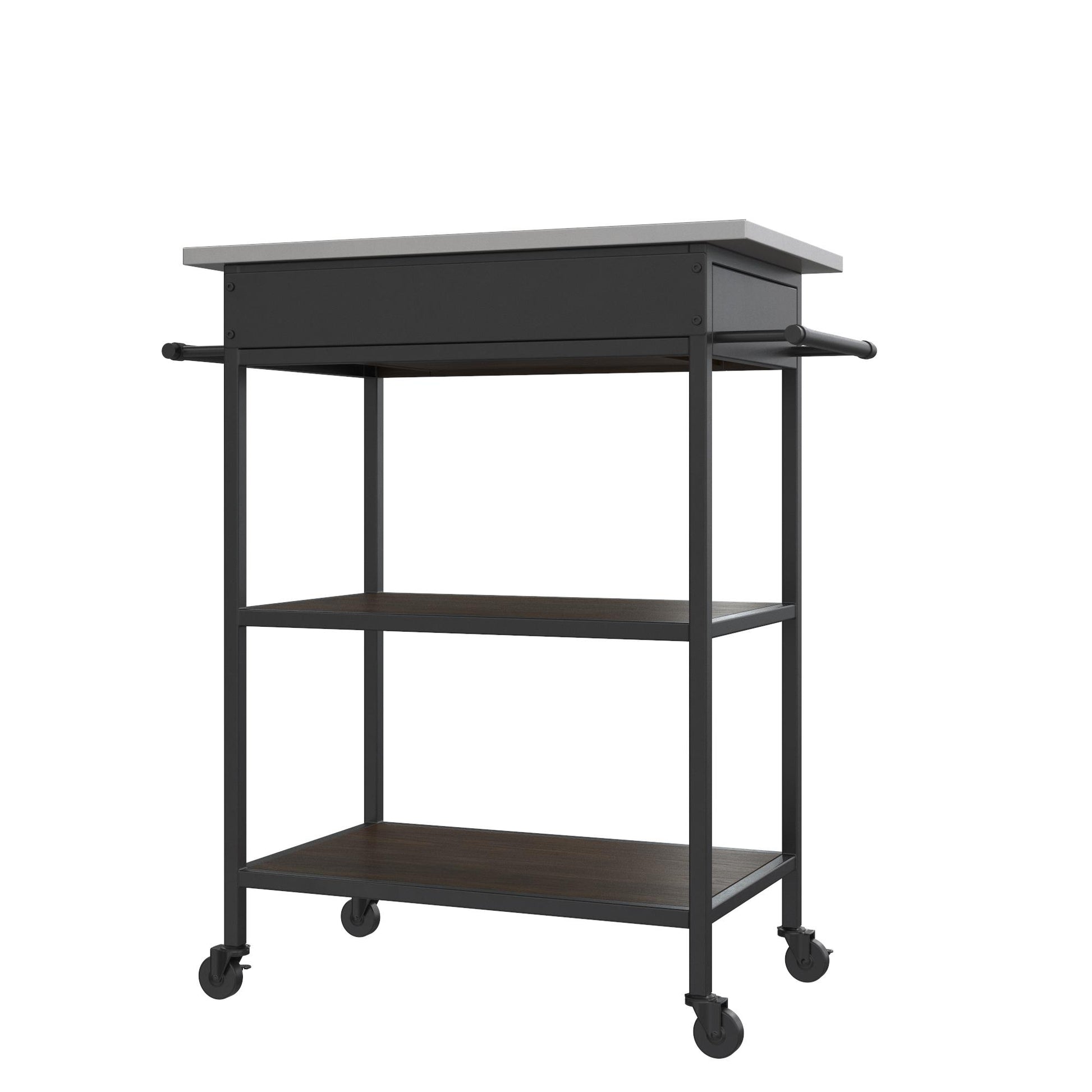 Kane Kitchen Cart with 1 Drawer, 2 Shelves, 2 Towel Bars - Brown