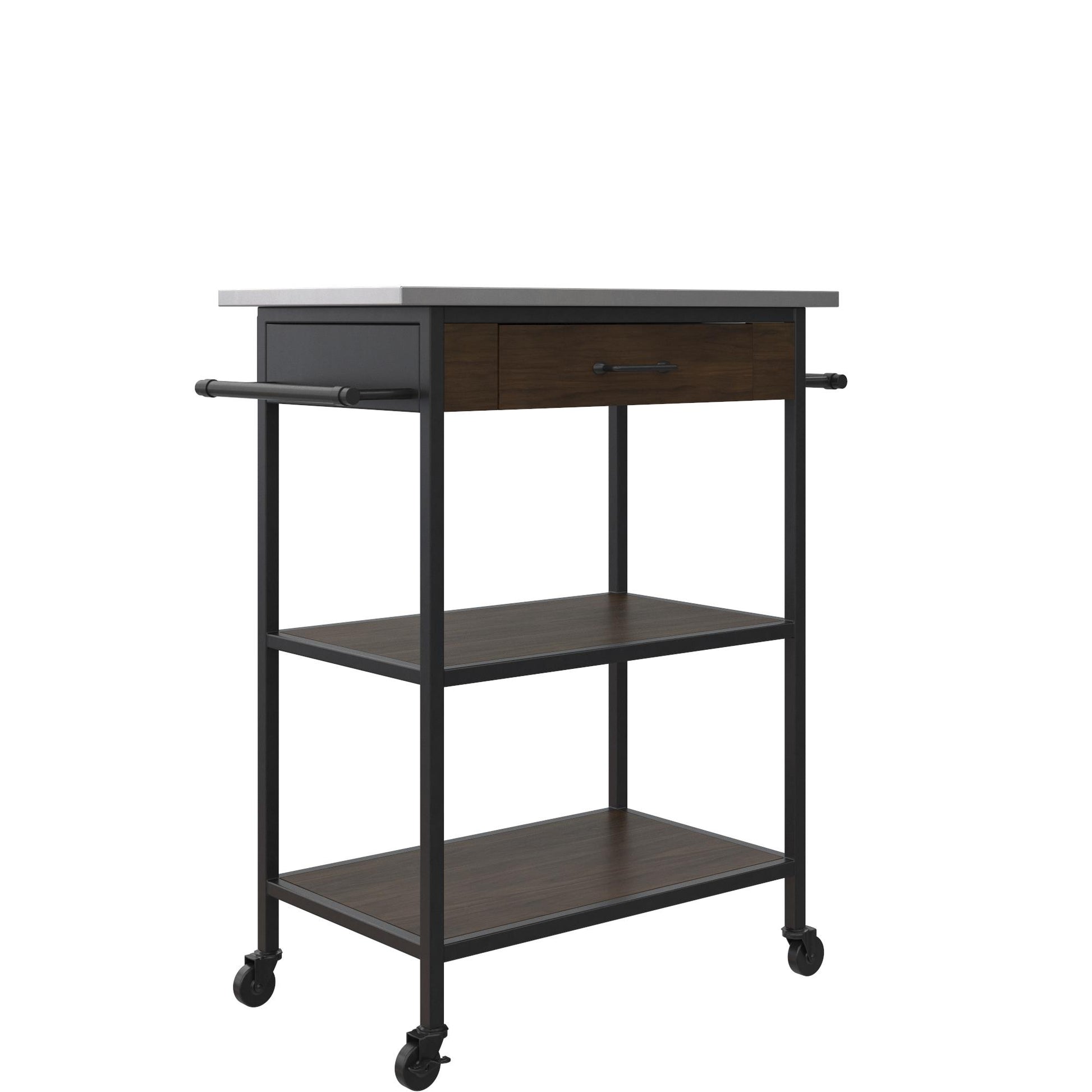 Kane Kitchen Cart with 1 Drawer, 2 Shelves, 2 Towel Bars - Brown