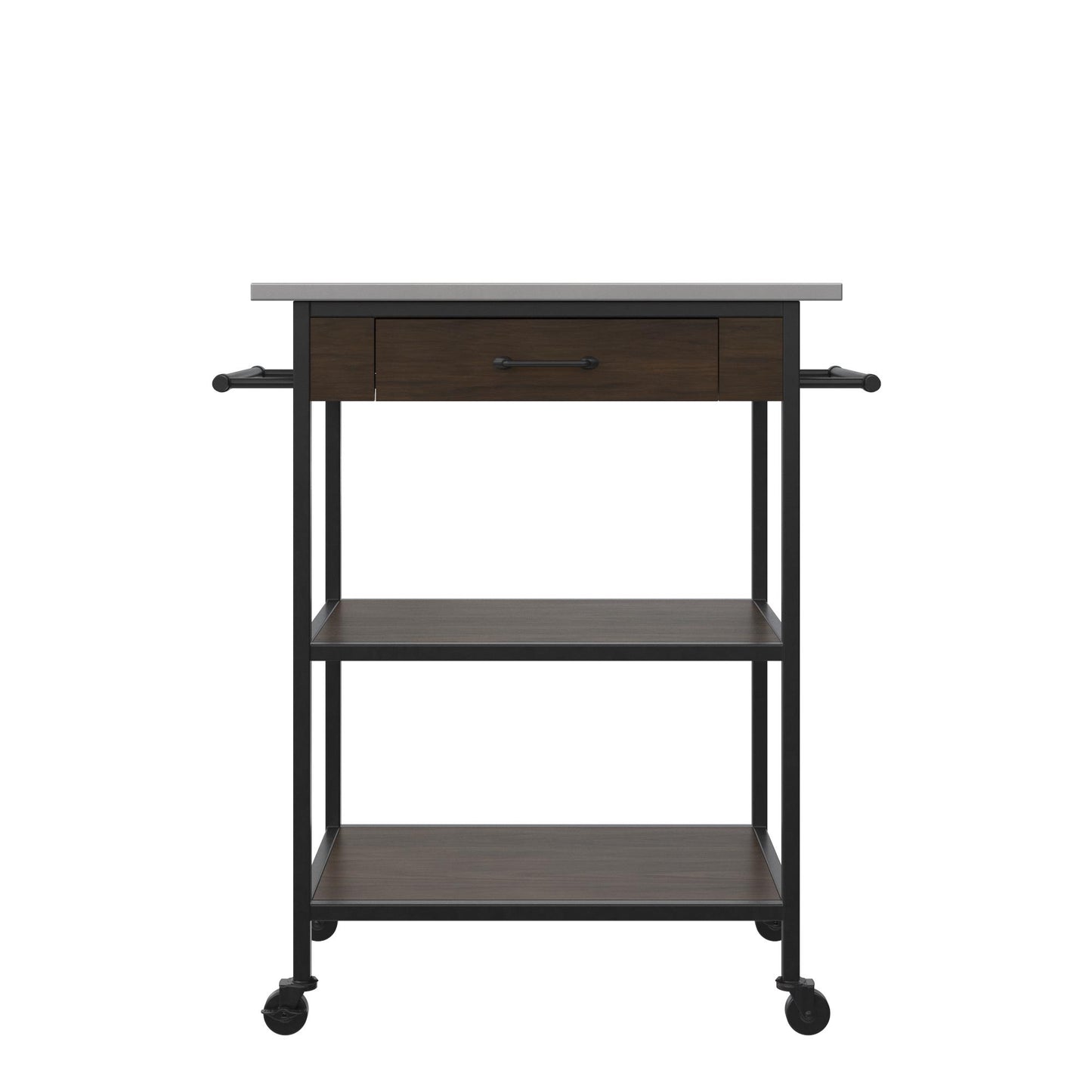 Kane Kitchen Cart with 1 Drawer, 2 Shelves, 2 Towel Bars - Brown