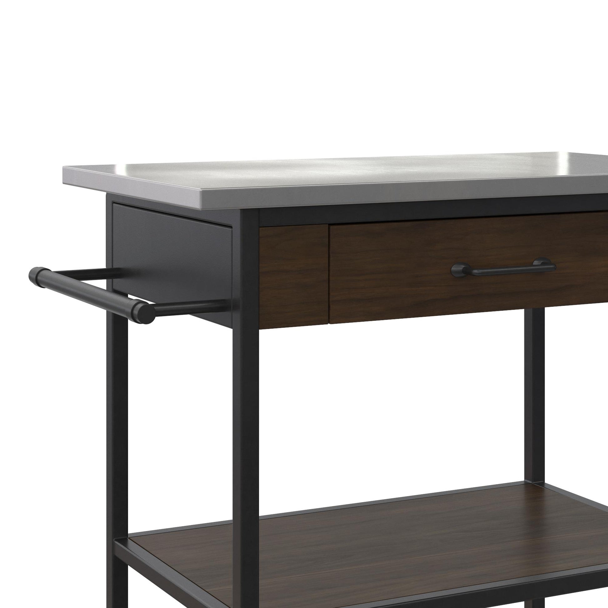 Kane Kitchen Cart with 1 Drawer, 2 Shelves, 2 Towel Bars - Brown