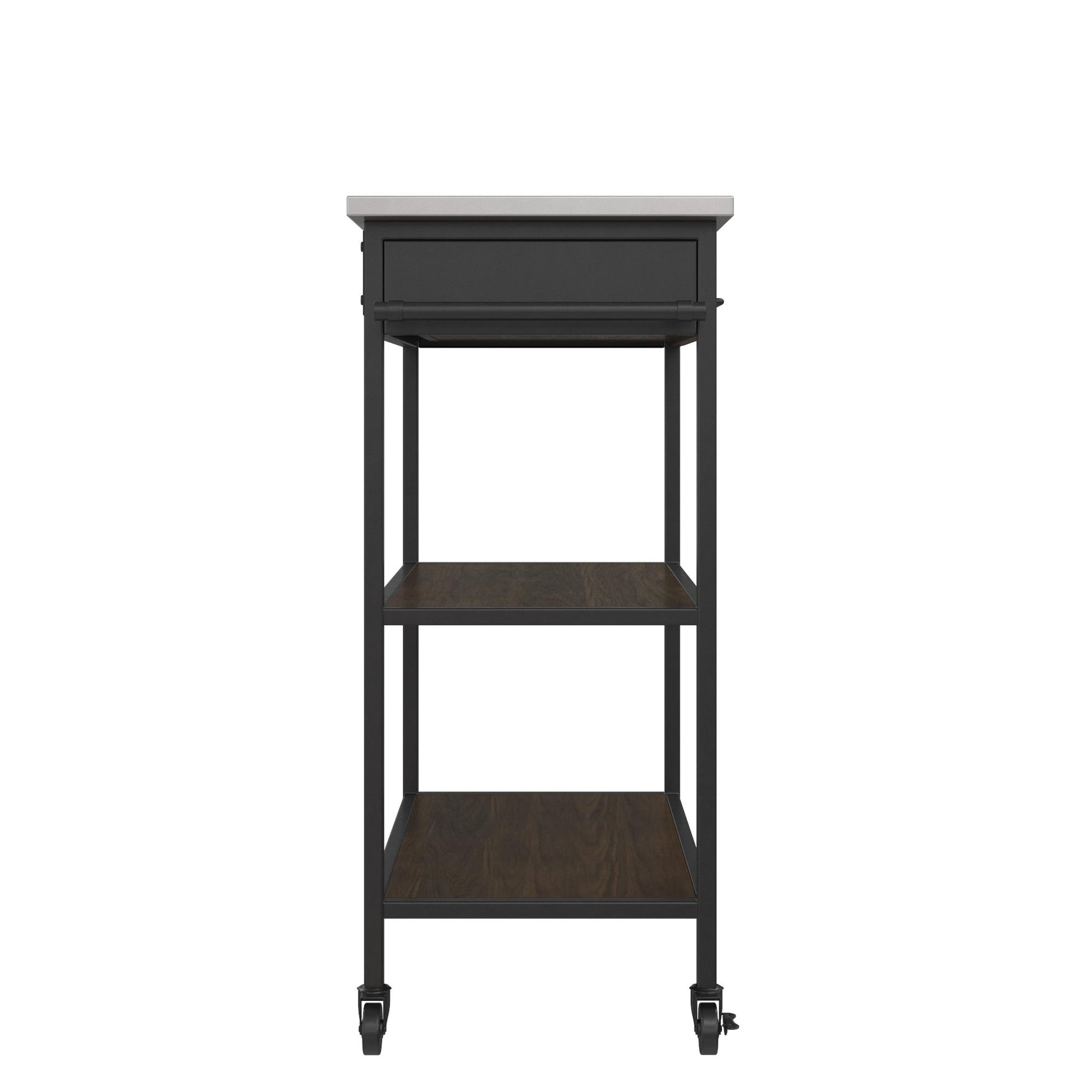 Kane Kitchen Cart with 1 Drawer, 2 Shelves, 2 Towel Bars - Brown
