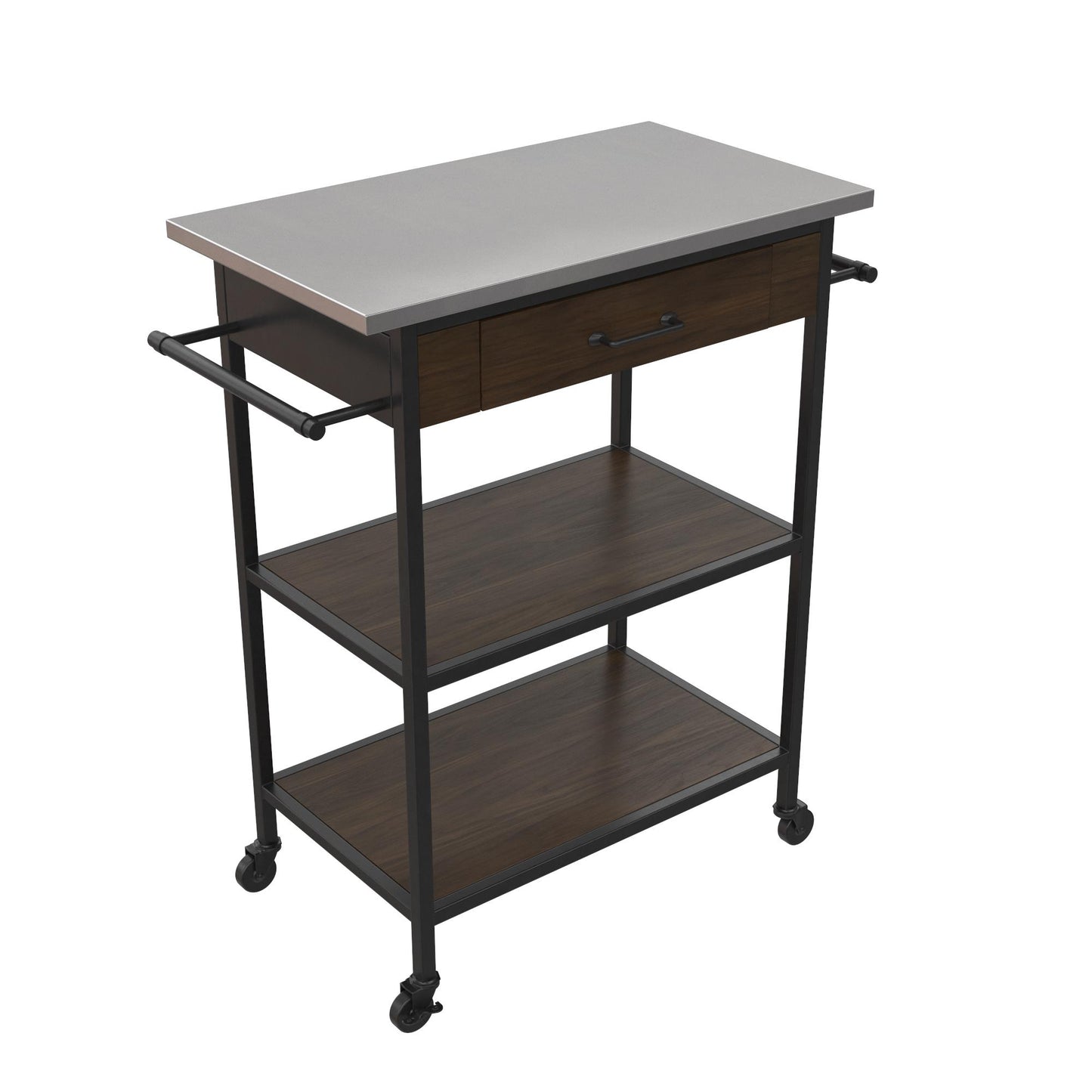 Kane Kitchen Cart with 1 Drawer, 2 Shelves, 2 Towel Bars - Brown