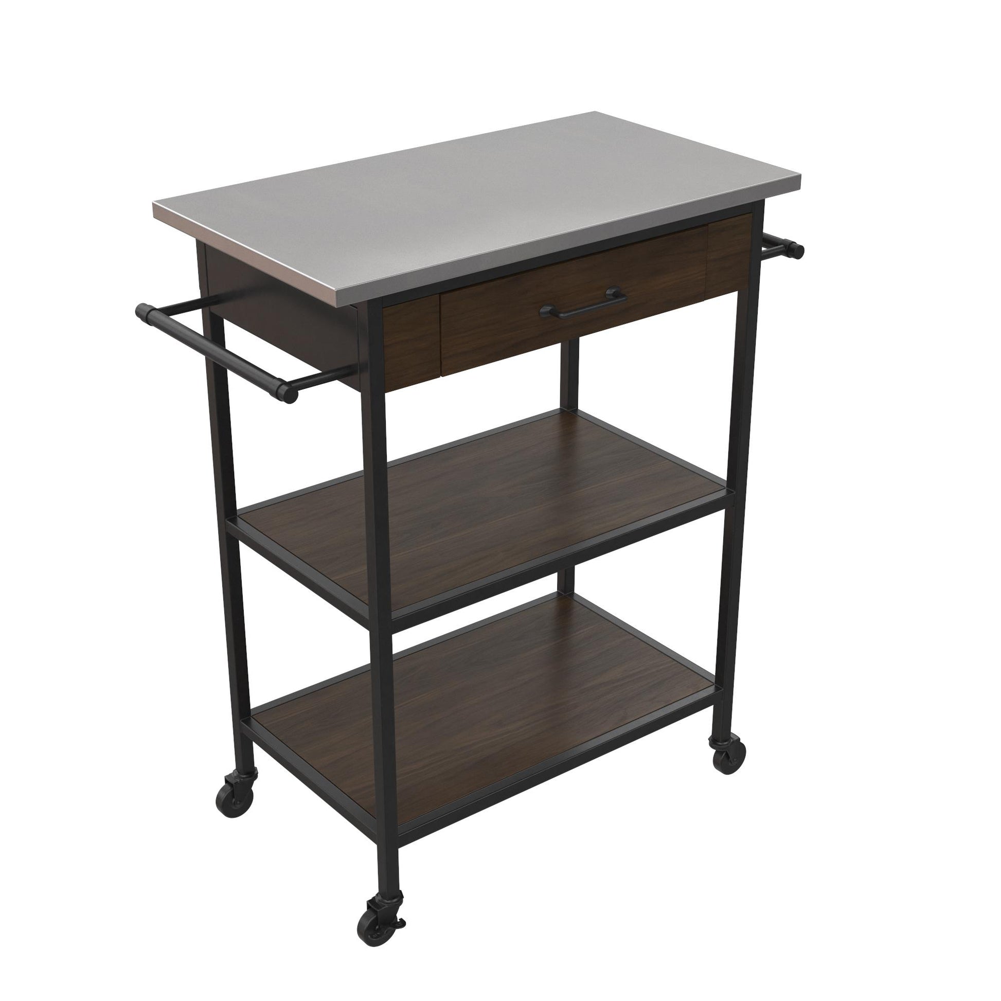 Kane Kitchen Cart with 1 Drawer, 2 Shelves, 2 Towel Bars - Brown
