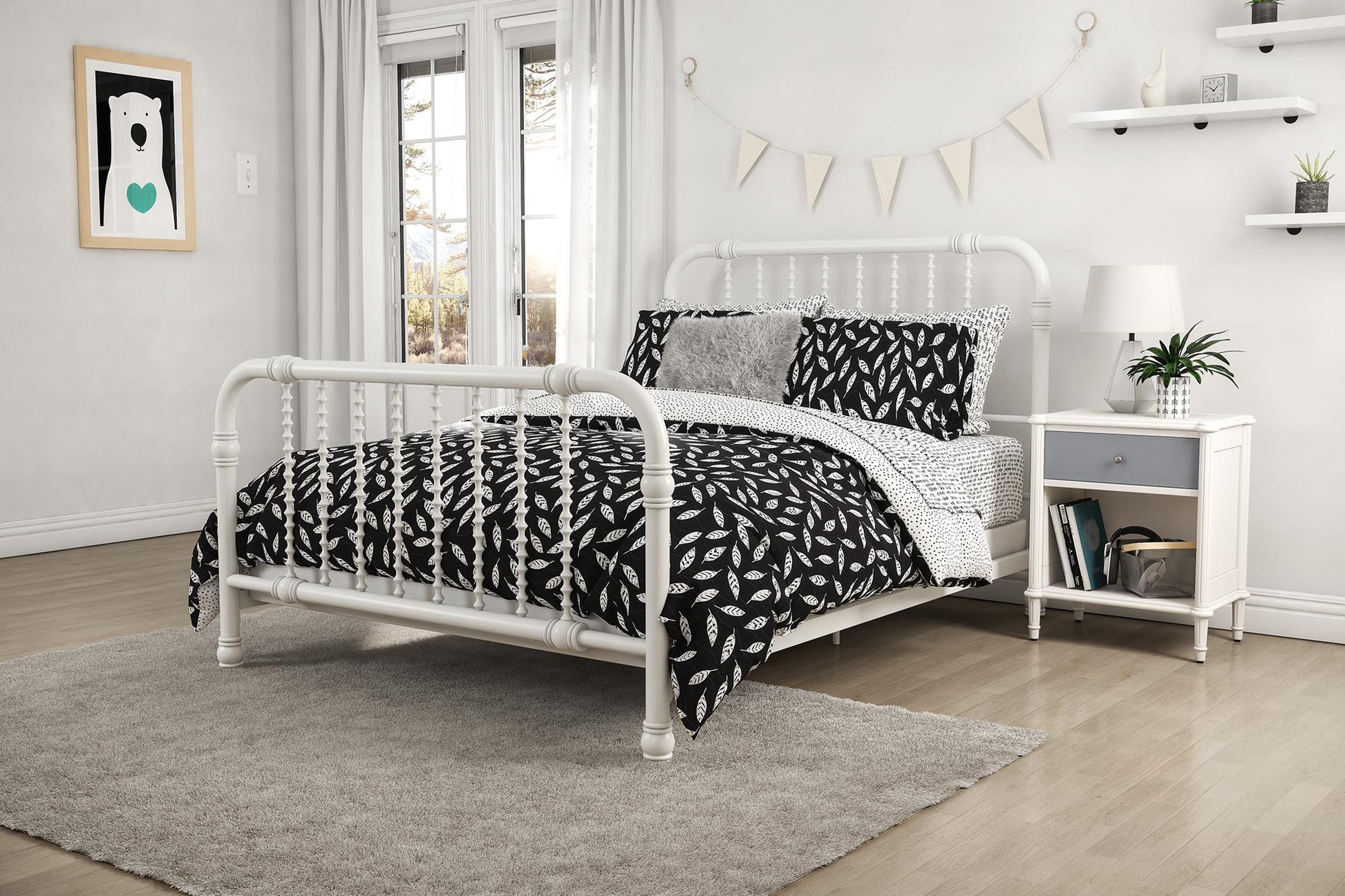 Jax Full 7-Piece Bedding Set with Wrinkle Resistant Lightweight Material - White/Black - Full