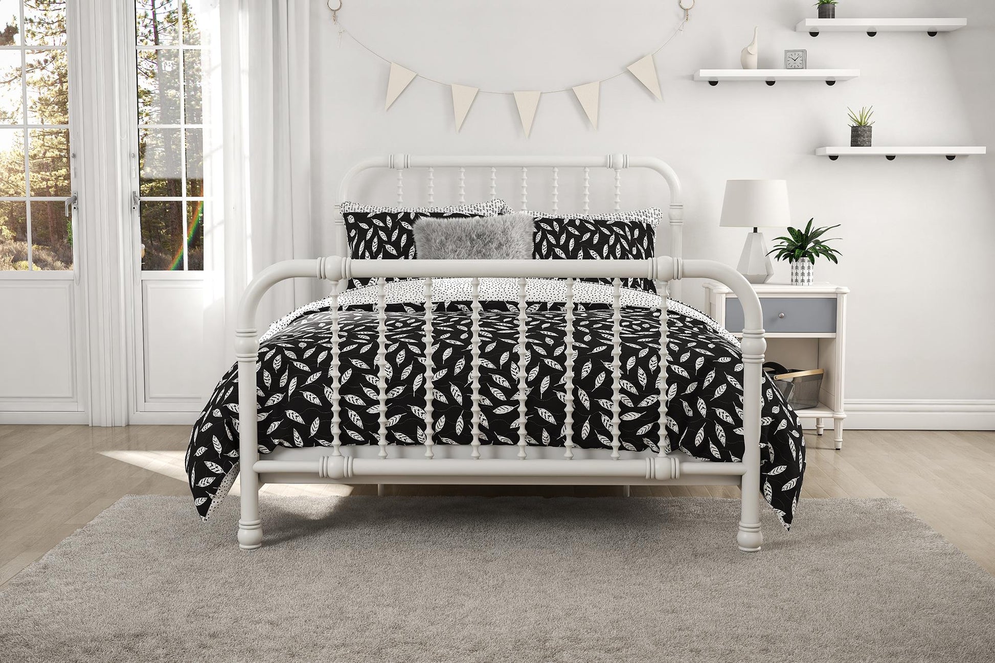 Jax Full 7-Piece Bedding Set with Wrinkle Resistant Lightweight Material - White/Black - Full