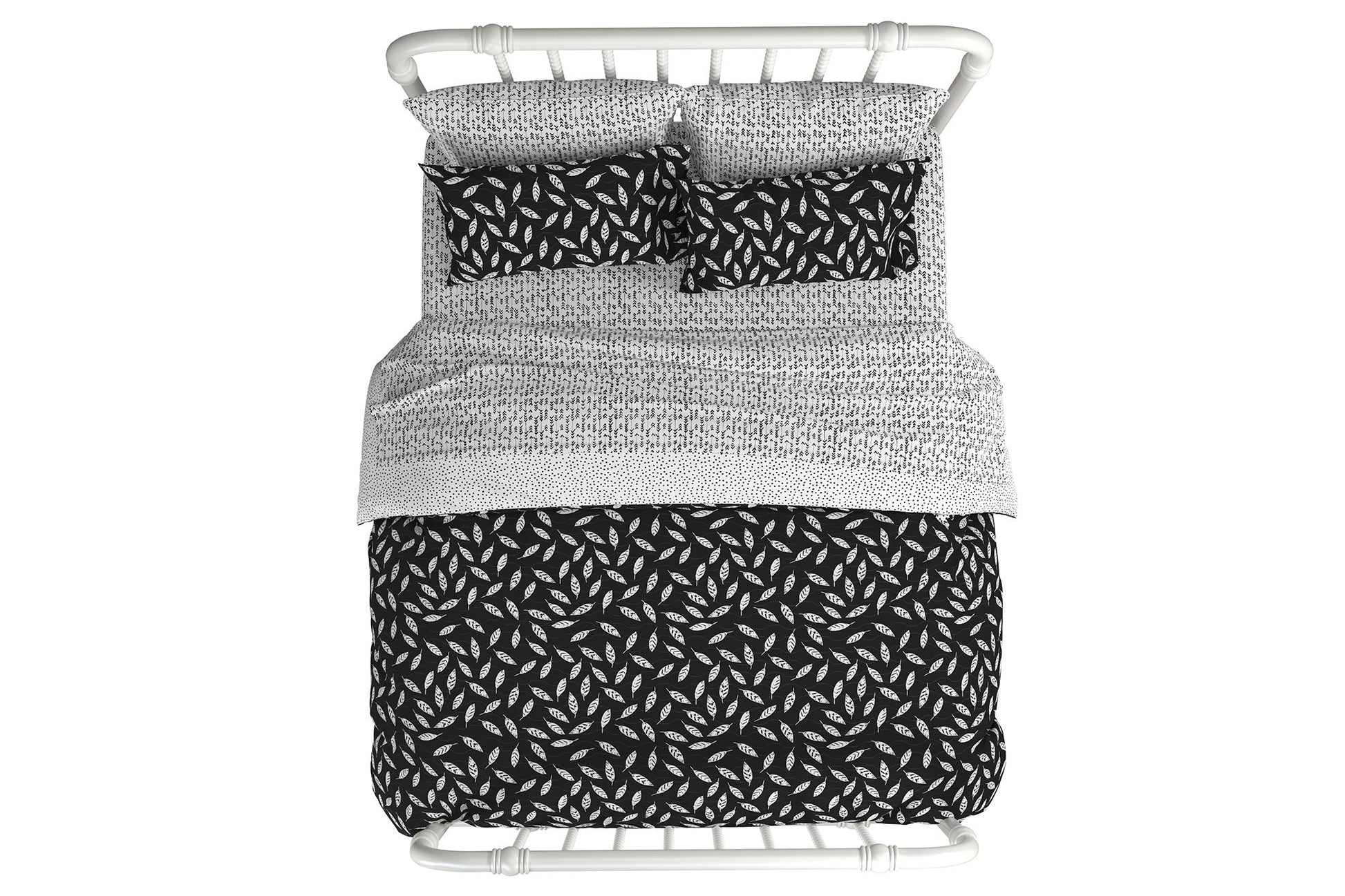 Jax Full 7-Piece Bedding Set with Wrinkle Resistant Lightweight Material - White/Black - Full