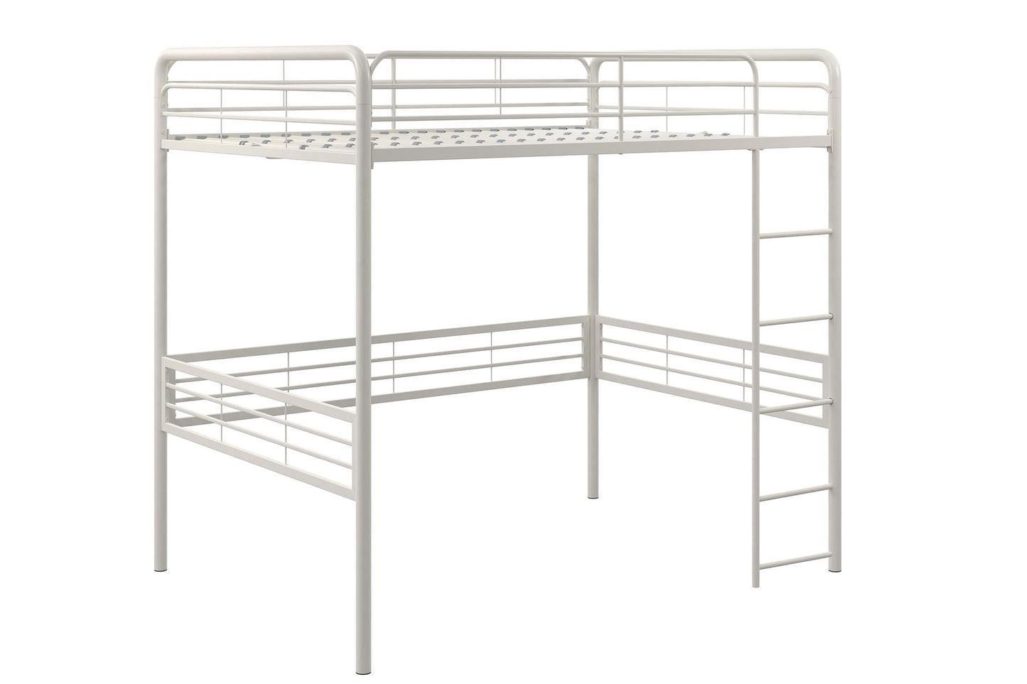 Tommy Full Metal Loft Bed with 59 Inches of Under Bed Storage - White - Full