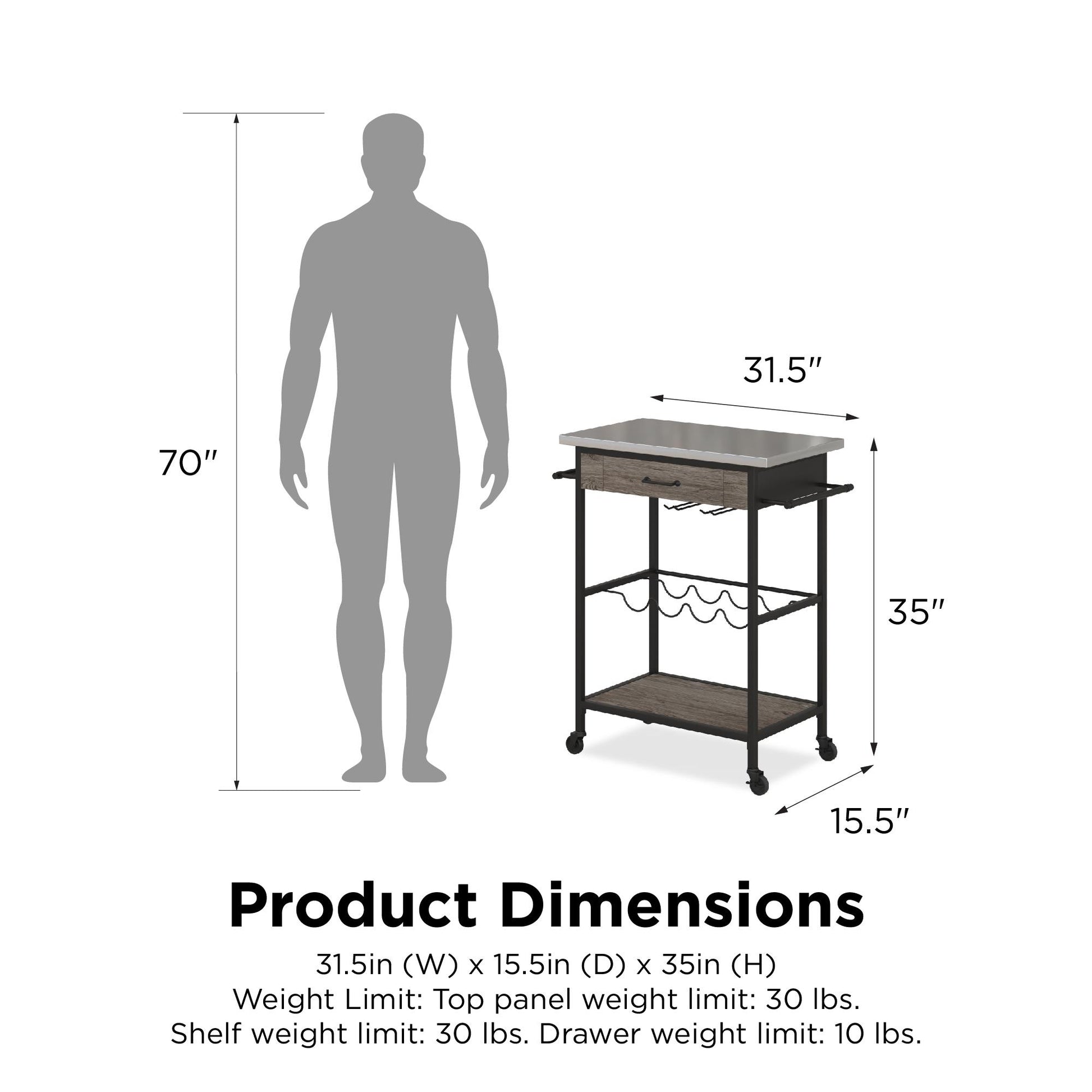 Nora Multifunctional Kitchen Cart - Brown