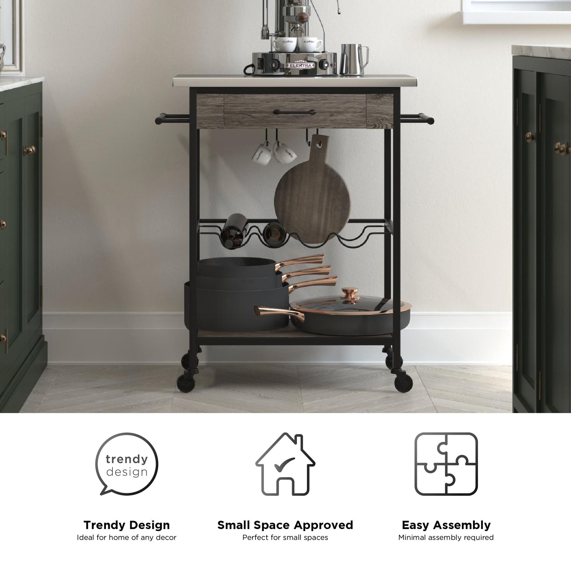 Nora Multifunctional Kitchen Cart - Brown