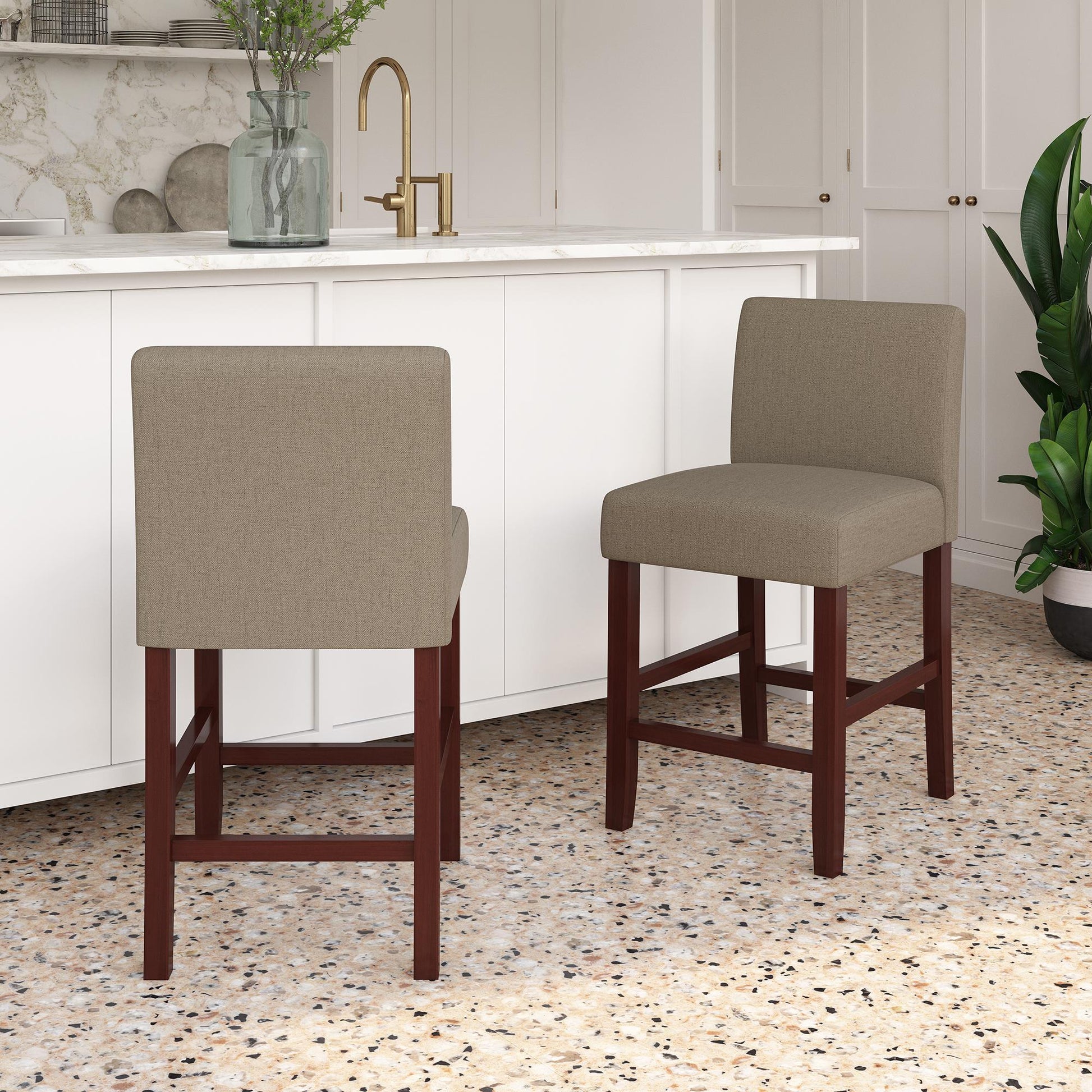 Parsons Linen Upholstered Counter Stools, Set of 2 - Taupe - Set of 2