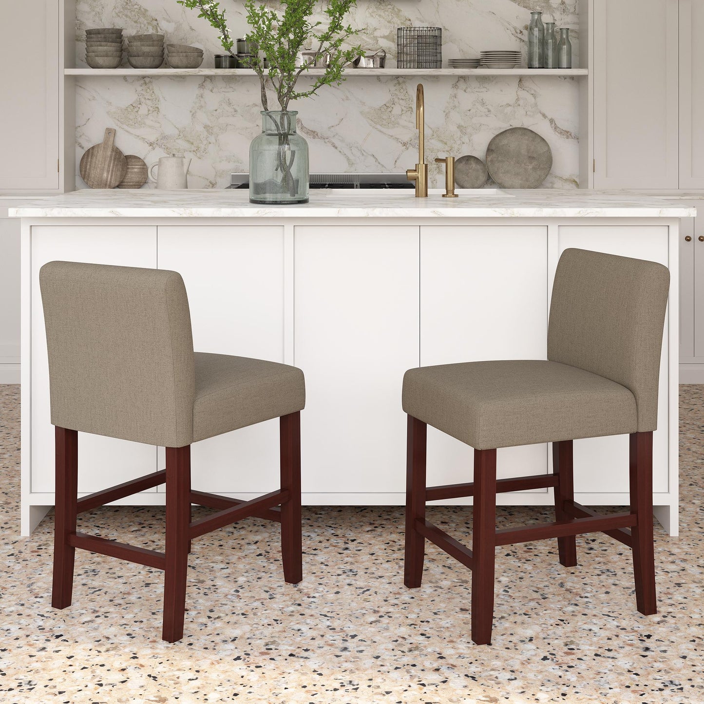 Parsons Linen Upholstered Counter Stools, Set of 2 - Taupe - Set of 2