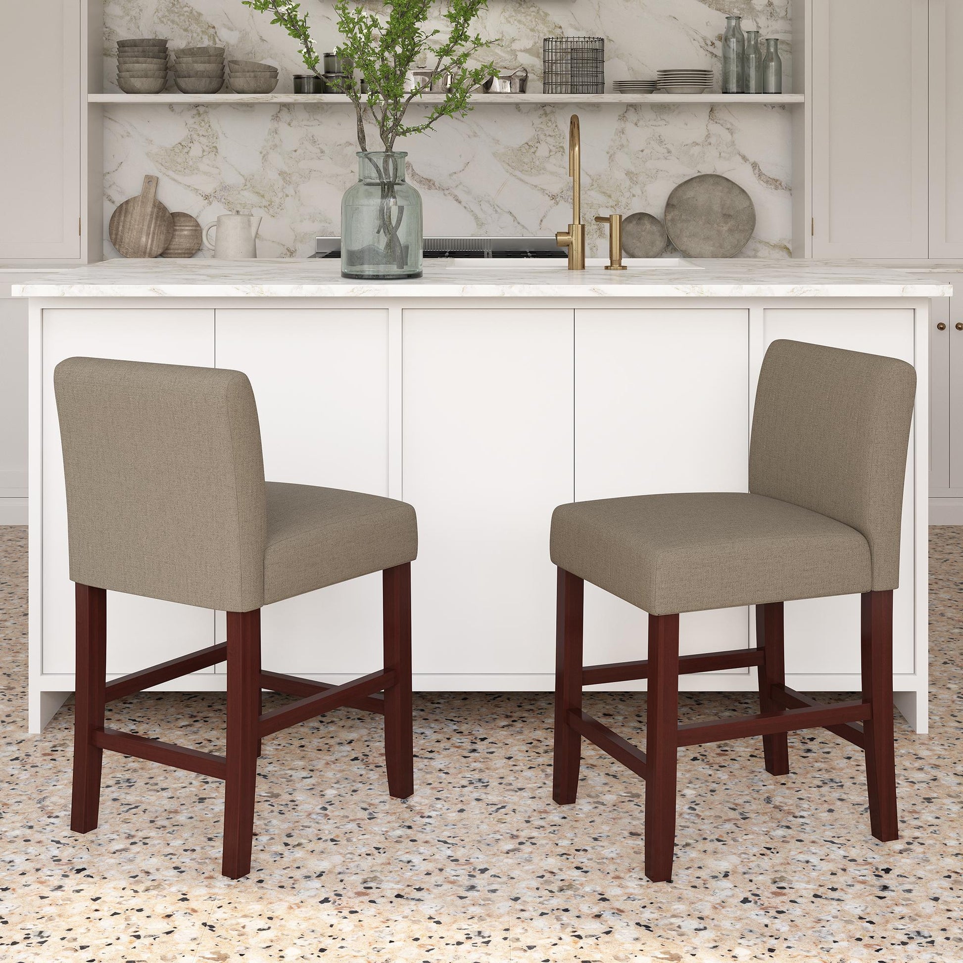 Parsons Linen Upholstered Counter Stools, Set of 2 - Taupe - Set of 2