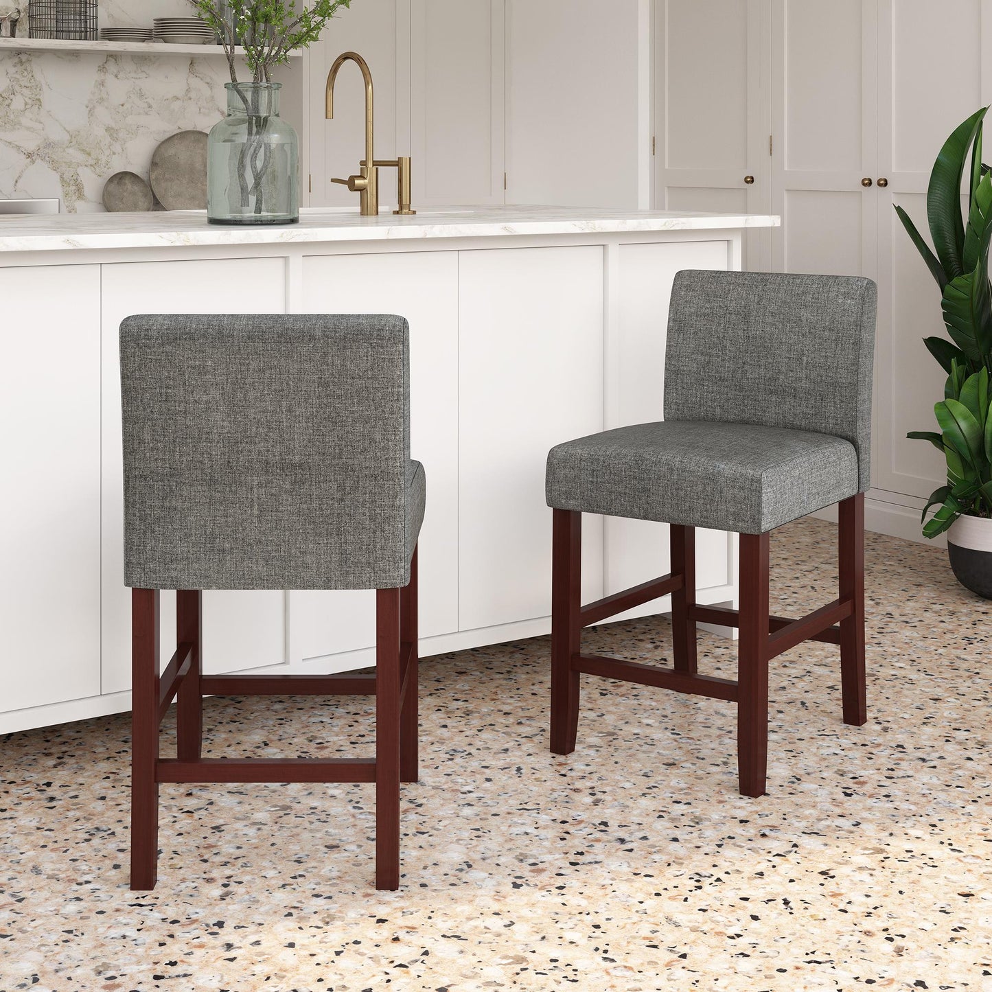 Parsons Linen Upholstered Counter Stools, Set of 2 - Gray - Set of 2