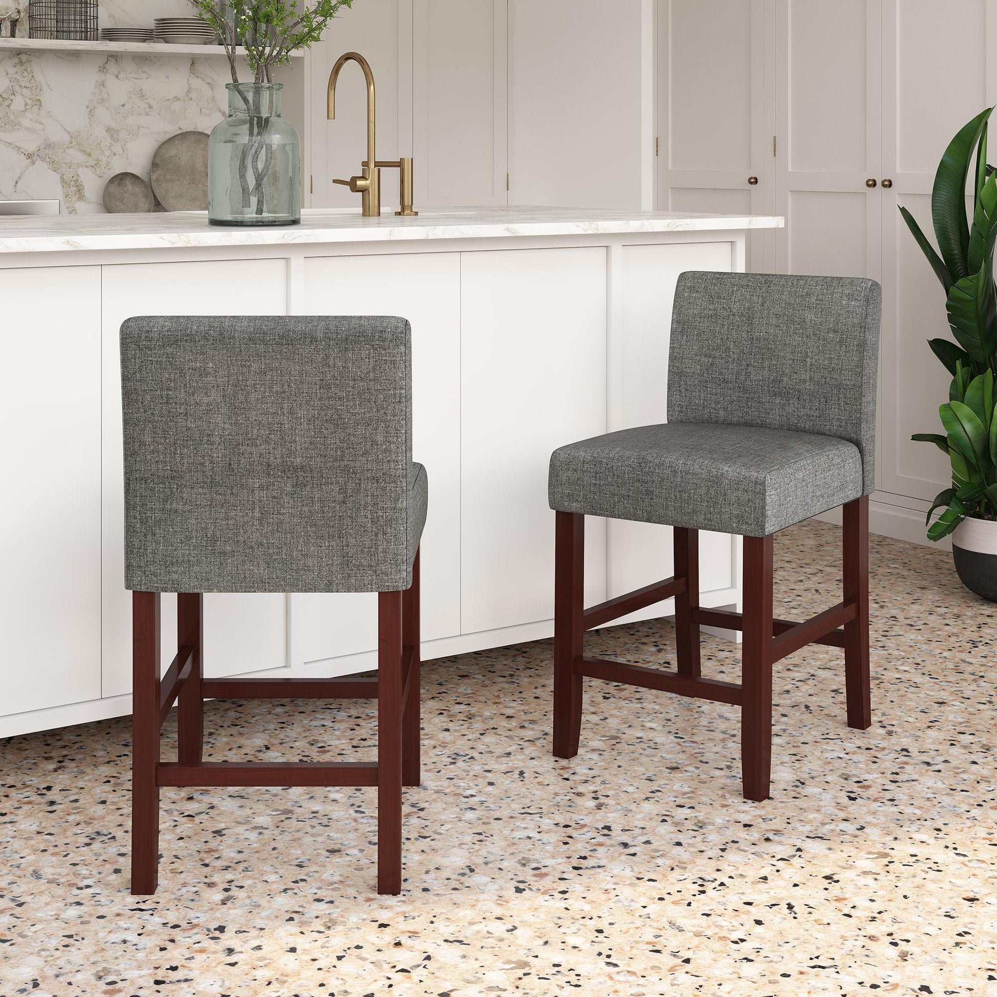 Parsons Linen Upholstered Counter Stools, Set of 2 - Gray - Set of 2