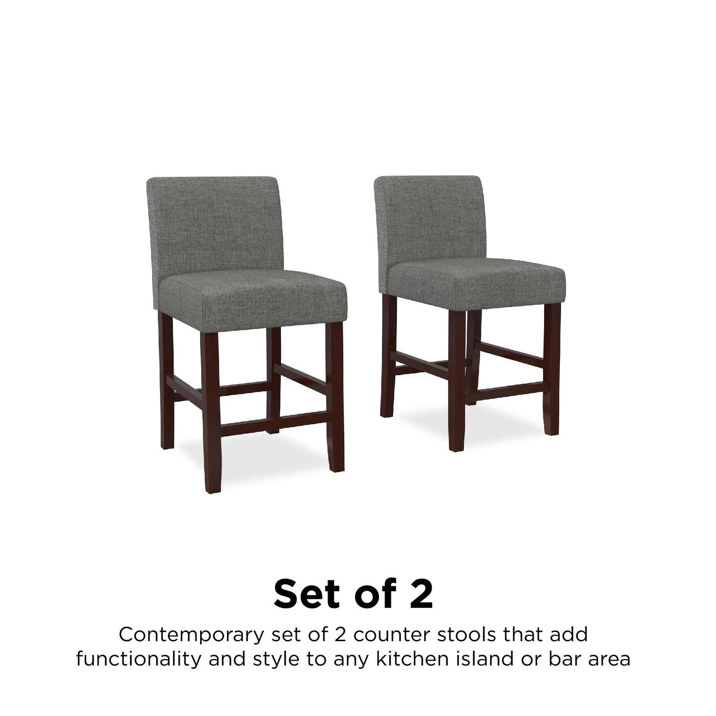 Parsons Linen Upholstered Counter Stools, Set of 2 - Gray - Set of 2