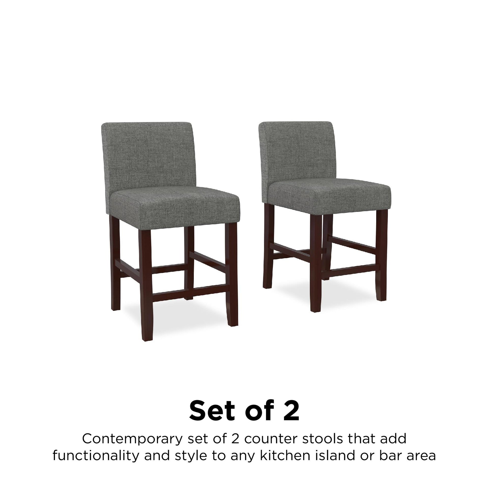 Parsons Linen Upholstered Counter Stools, Set of 2 - Gray - Set of 2