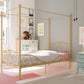 Canopy Metal Bed Frame with Intricate Design Headboard and Secured Slats - Gold - Twin