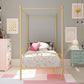 Canopy Metal Bed Frame with Intricate Design Headboard and Secured Slats - Gold - Twin