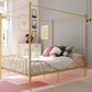 Canopy Metal Bed Frame with Intricate Design Headboard and Secured Slats - Gold - Full