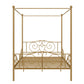 Canopy Metal Bed Frame with Intricate Design Headboard and Secured Slats - Gold - Full