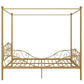 Canopy Metal Bed Frame with Intricate Design Headboard and Secured Slats - Gold - Full