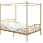 Canopy Metal Bed Frame with Intricate Design Headboard and Secured Slats - Gold - Full
