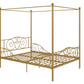 Canopy Metal Bed Frame with Intricate Design Headboard and Secured Slats - Gold - Full