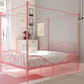 Canopy Metal Bed Frame with Intricate Design Headboard and Secured Slats - Gold - Full