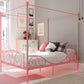 Canopy Metal Bed Frame with Intricate Design Headboard and Secured Slats - Pink - Full