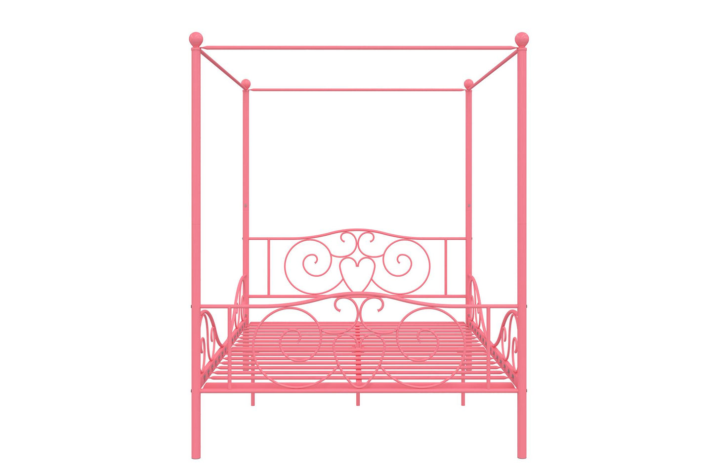Canopy Metal Bed Frame with Intricate Design Headboard and Secured Slats - Pink - Full