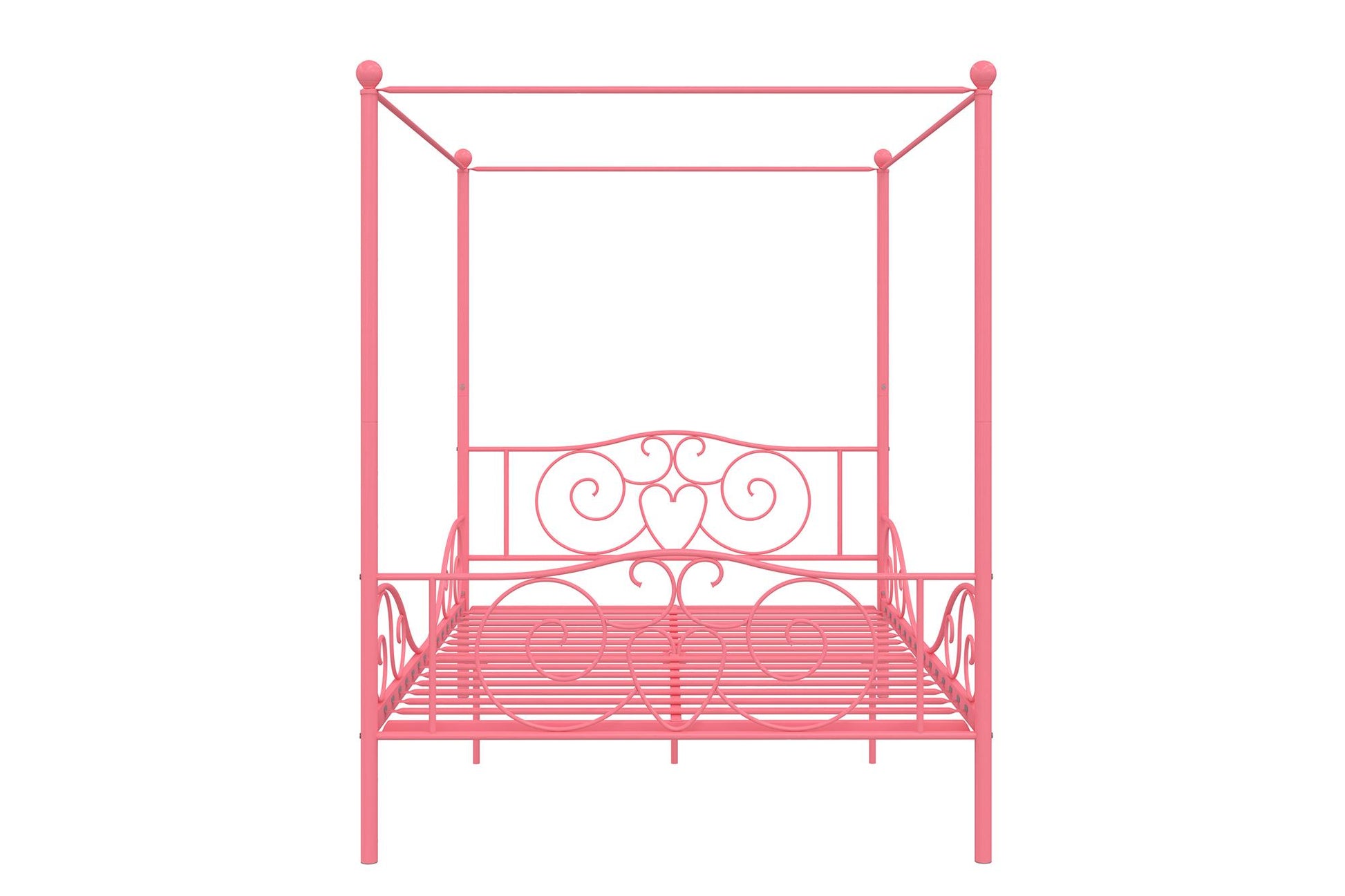 Canopy Metal Bed Frame with Intricate Design Headboard and Secured Slats - Pink - Full