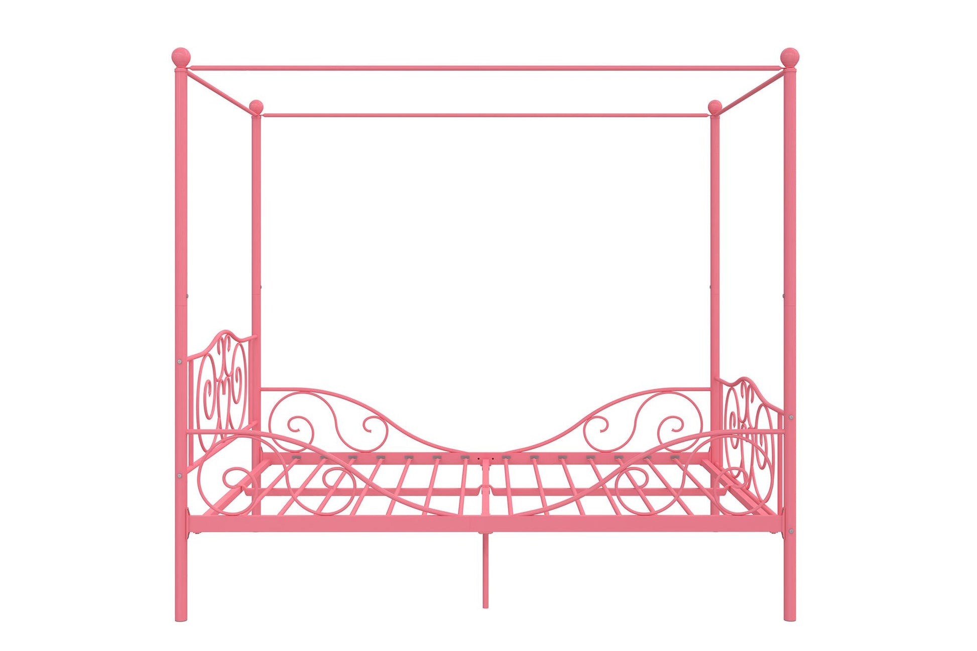 Canopy Metal Bed Frame with Intricate Design Headboard and Secured Slats - Pink - Full