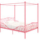 Canopy Metal Bed Frame with Intricate Design Headboard and Secured Slats - Pink - Full