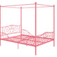 Canopy Metal Bed Frame with Intricate Design Headboard and Secured Slats - Pink - Full