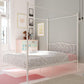 Canopy Metal Bed Frame with Intricate Design Headboard and Secured Slats - White - Full