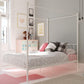 Canopy Metal Bed Frame with Intricate Design Headboard and Secured Slats - White - Full