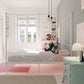 Canopy Metal Bed Frame with Intricate Design Headboard and Secured Slats - White - Full