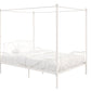 Canopy Metal Bed Frame with Intricate Design Headboard and Secured Slats - White - Full
