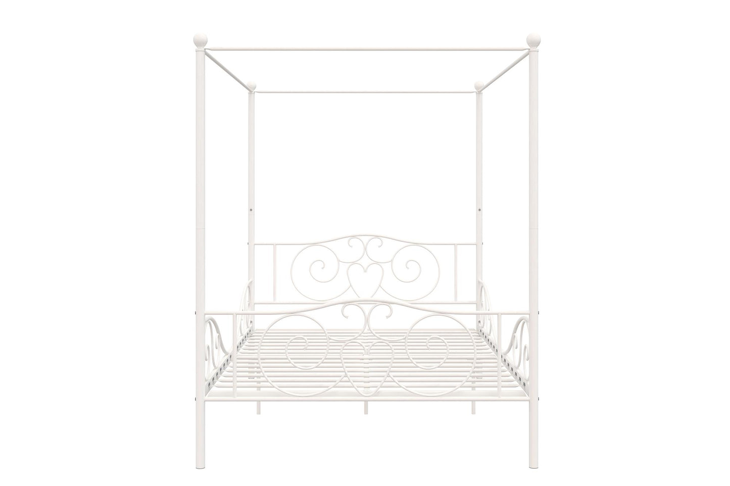 Canopy Metal Bed Frame with Intricate Design Headboard and Secured Slats - White - Full